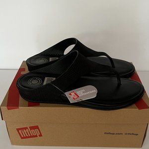 ❣️ NEW ❣️ FitFlop Banda Toe-Post Perforated Leather Black Size 8 Thong Sandals